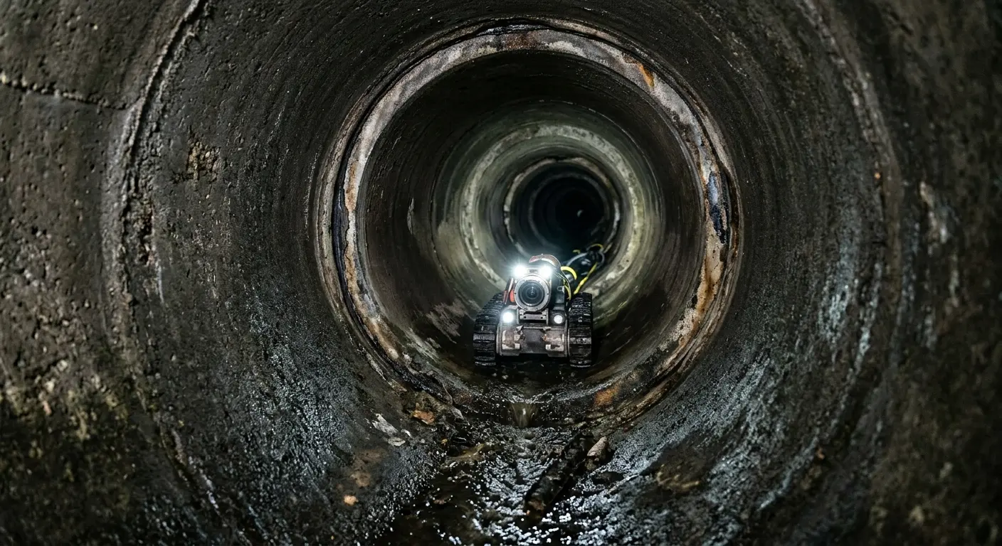 Robotic sewer camera inspecting pipe interior for Sewer Line Cleaning in Stratford